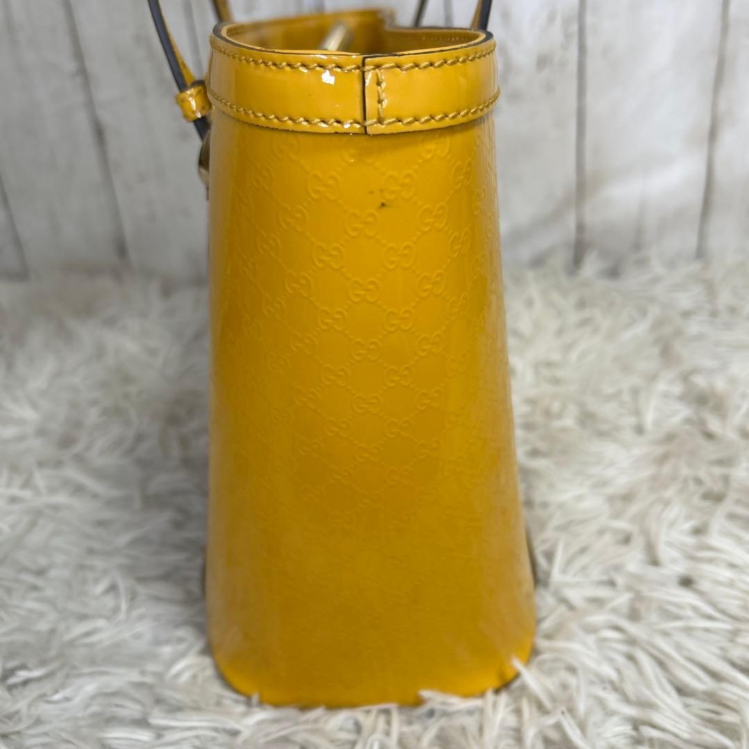 GUCCI Micro GG Patent Leather Tote Bag Yellow Authentic Vintage thumbnail 7