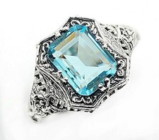 3CT Natural Aquamarine 925 Sterling Silver Filigree Ring Jewelry Sz 6,7,8 RE2