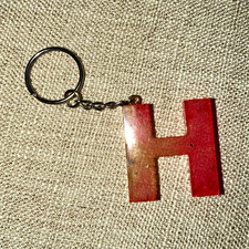 Red  Silver Metal Letter "H" Keychain Keyring w/ Detachable Keyring, Modern