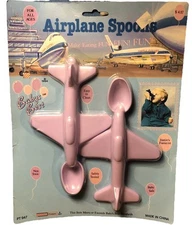 VINTAGE 1994 Loomco Babys Best Airplane Spoons - Pink Baby Girl Color - NEW NOS