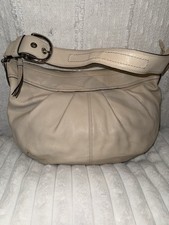 Coach Beige Shoulder Bag Silver Hardware Zip Closure Women  s Crescent Style