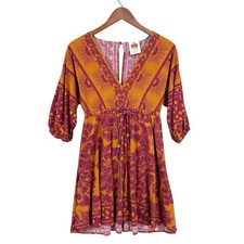 Anthropologie FARM RIO Dress Printed V-Neck Linen Dress Bohemian XXS W482