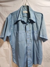 Vintage Permanent Press Blue Short Sleeve Button Up Size Large Made In USA