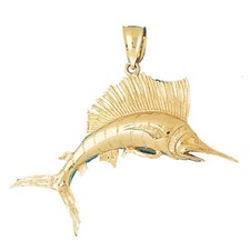 Marlin Sailfish Dimensional Charm Pendant 14k Gold (20.1 Grams)
