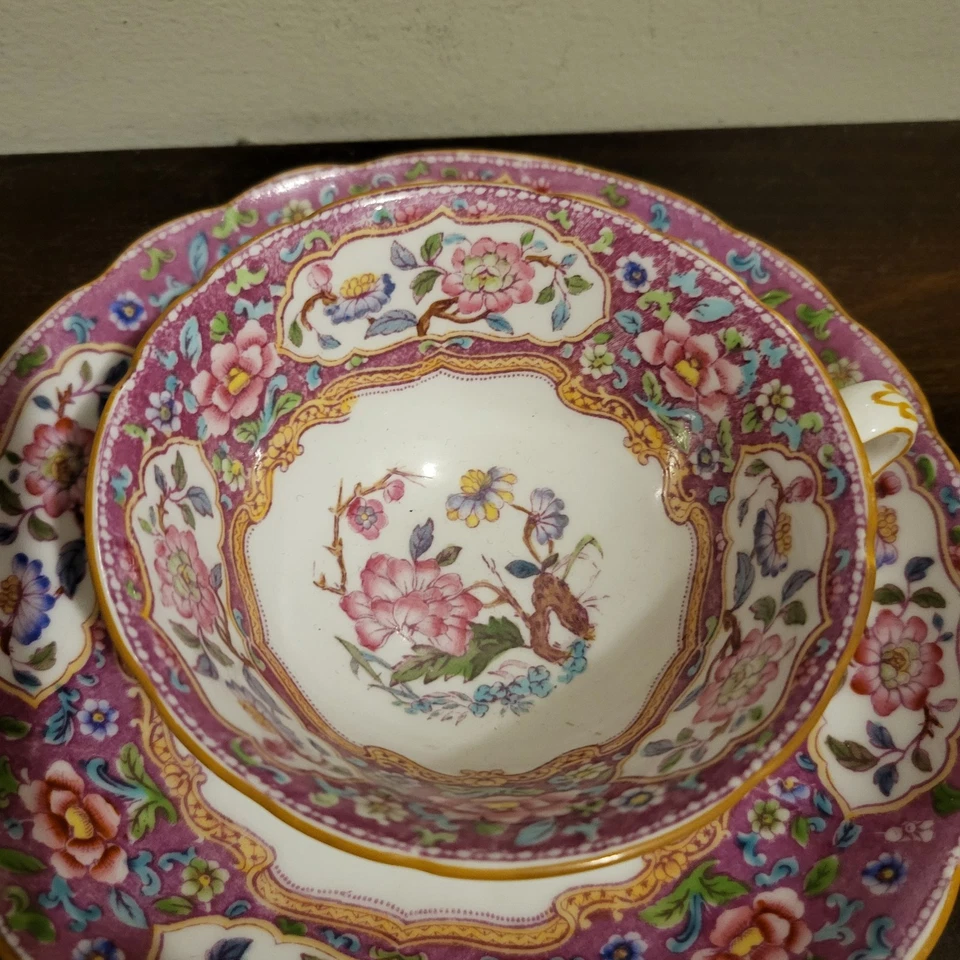 Antique Minton England Porcelain Tea And Saucer Pink Flowers - image 3 of 4