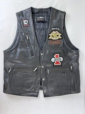 Harley-Davidson Men's Black Leather Vest with Patches Size XL Preowned