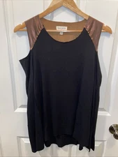 Liberty Garden Black & Copper Cold Shoulder Blouse Women’s Sz M Rough Cut Edges