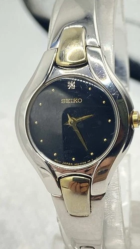Seiko Vintage Watch Women Black Dial Two Tone  1n00-0RC0 Working Free Shipping