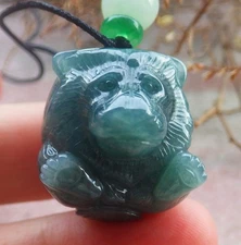 Video Certified Icy Green Natural A Jade jadeite Pendant Cartoon Lion 707599