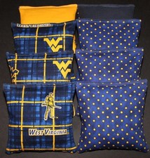 Resin CORNHOLE BEANBAGS made w West Virginia University Mountaineers Fabric