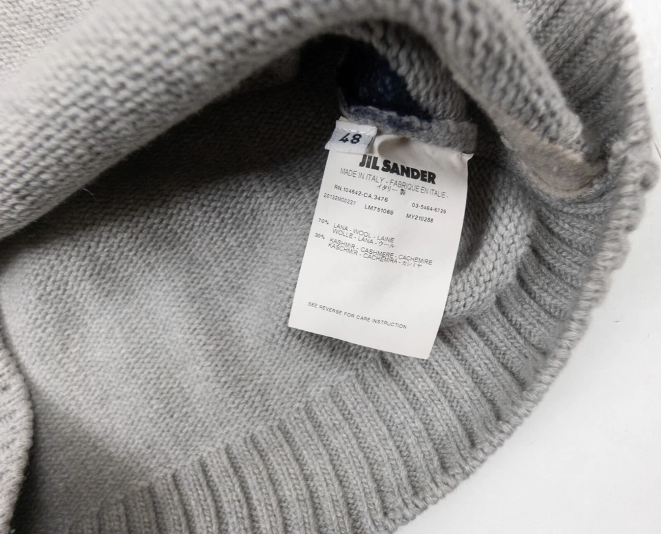 Suéter Jil Sander Para Hombres 48 Gris Tejido Lana Cachemira Tejido Pullover Cuello Redondo Adulto Foto 4 de 4