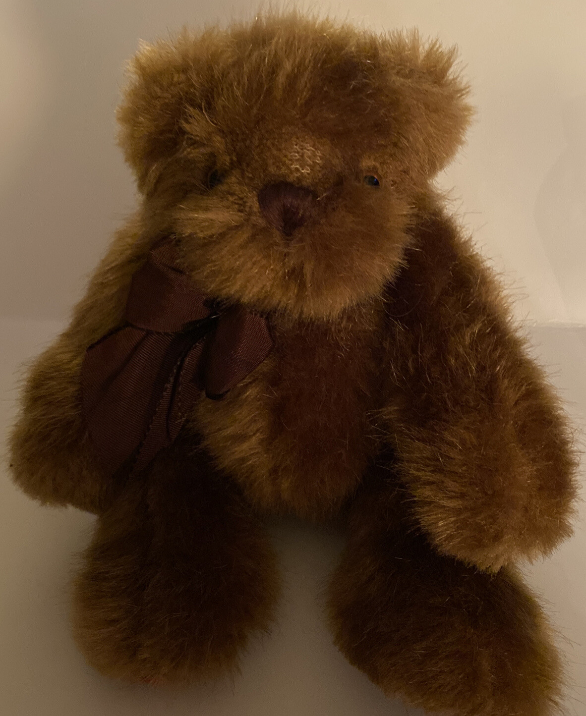 Once Upon a Time Brown Bear by Artist Linda M Rick 10" jointed Plaid Feet Fuzzy
