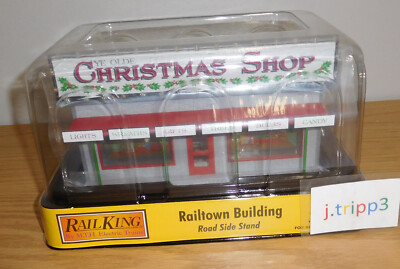 MTH Trains Railking 30-90637 Ye Olde Christmas Shop w Lights Road Stand O Gauge