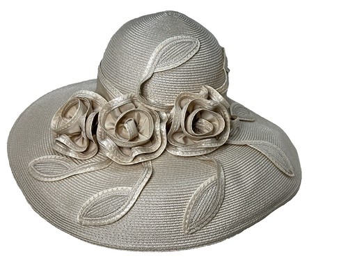 Vintage Y2K Ivory Wide Brim Sun Hat, Wired Adjustable Brim  display picture 1