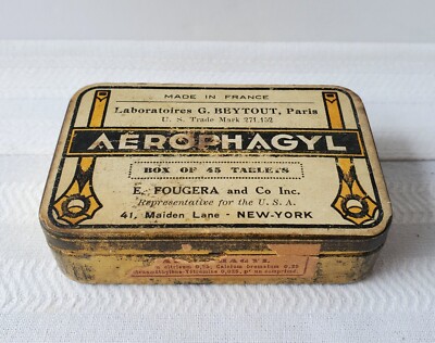 Art Deco Tin Beytout Paris Aerophagyl Tablets Natural History Museum Collection