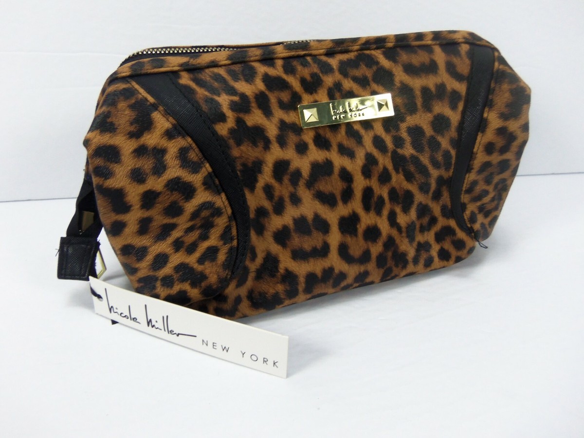 Nicole Miller Animal Print Zipper Pouch Make Up Cosmetic Travel Toiletry Bag