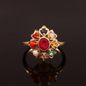 Authentic Natural Navaratna Gemstone With 18k Gold Plated Silver Women's Ring #985