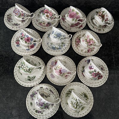 Royal Albert Blume des Monats 12 TRIOS. Tassen, Untertassen, Teller sehr guter Zustand