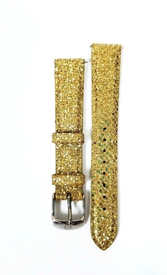 NEW MICHELE 16MM GLITTER SEQUIN GOLD WATCH STRAP,BAND+SILVER