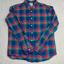 Old Navy Shirt Mens Large Blue Red Slim Fit Plaid Long Sleeve Casual