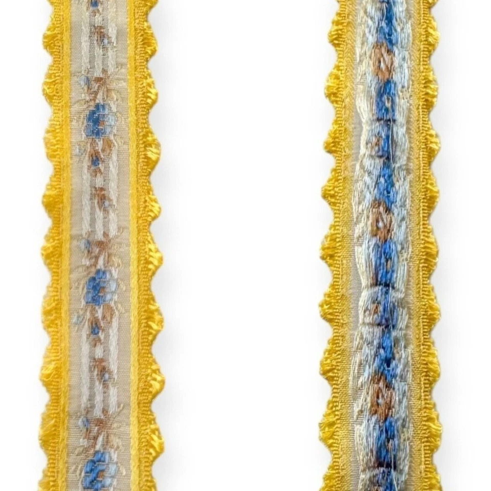 French Vintage Floral Ribbon, yellow floral ribbons, 1" wide, a set of 2 ribbons - Image 3 of 4