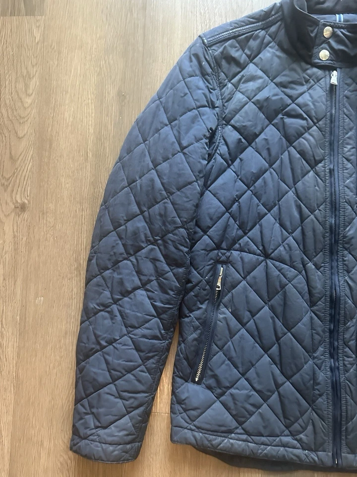 Banana Republic Quilted Down Puffer Navy Blue Moto Motorcycle Jacket S - Image 3 of 4