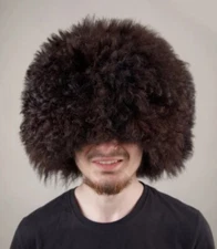 Brown Genuine Handmade sheepskin Papakha hat Caucasus Mountain man Army