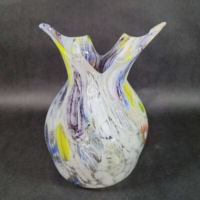 Hand Blown Millefiori End of Day Art Glass Vase Signed Rosenbaum Silver Fleck