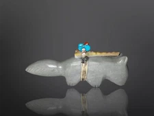 Native American 1970’s Zuni Carved Stone Wolf Fetish By Edna Leki (d.)