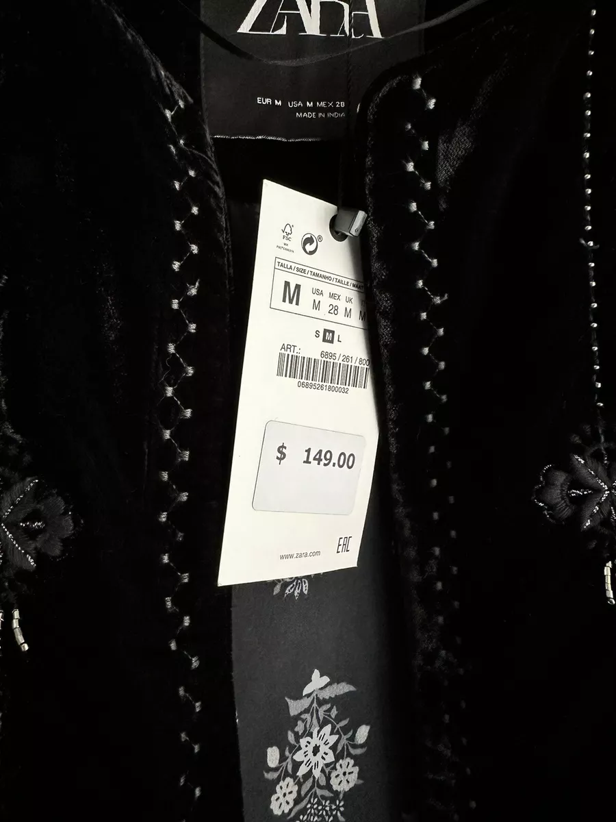 Zara Embroidered Boho Velvet Jacket Lightly Padded New 6895 261 eBay