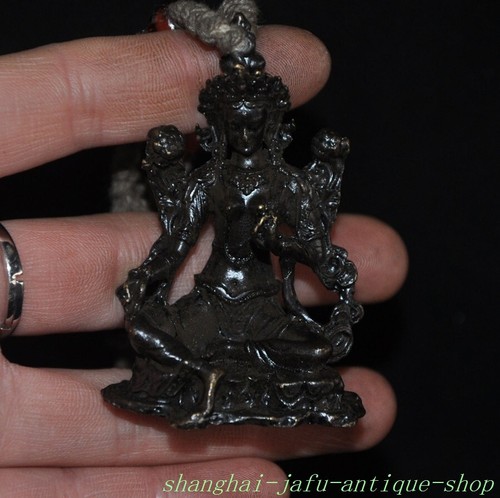 Tibetan Buddhism bronze Green Tara Kwan-yin Goddess Buddha Statue Amulet pendant - Picture 5 of 7