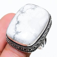 Natural Howlite Gemstone Handmade 925 Sterling Silver Jewelry Ring Size 9 US