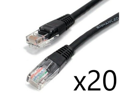 20 Pack Lot - 1.5ft 18'' CAT5e Ethernet Network LAN Router Patch Cable Cord Black