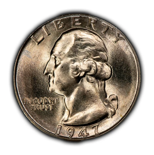 1947-D 25c Silver Washington Quarter - Frosty BU - Pastel Toning - SKU-Z5203