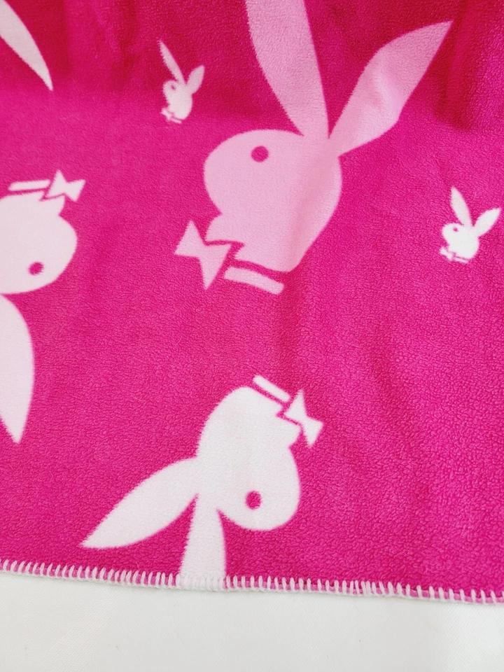 Playboy Classic Bunny Rabbit Heads Dark Pink Plush Fleece Blanket 50" X 60" - Image 2 of 4