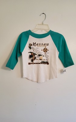 NWT Vintage Nassau Bahamas 100% Cotton Green/White 4-Toddler Carolina Smile Top