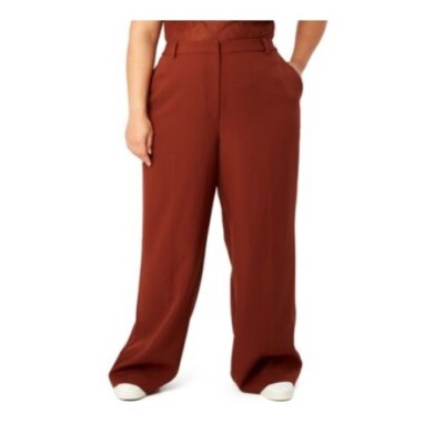 Danielle Bernstein Women 18W Warm Brown Wide Leg Dress Pants NWT CT56
