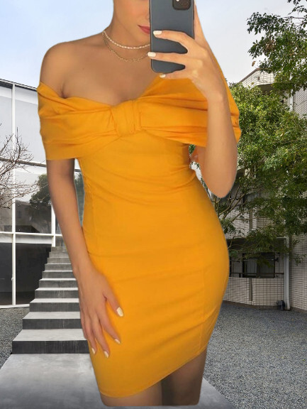 ZARA ASYMMETRIC MUSTARD DRESS WITH MAXI BOW SIZE S