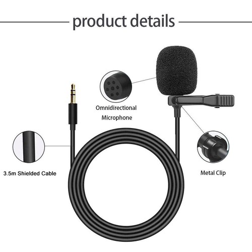 3.5mm Clip On Lavalier Lapel Microphone Hands Free Wired Condenser Mini Mic Ne