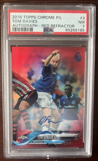 2018-19 Topps Chrome P/L Tom Davies Autograph - Red Refractor 02/10 PSA 7