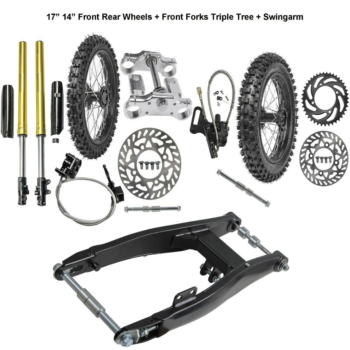 Front Fork Swing Arm Kit + 70/100-17 90/100-14 Wheel for KX85 YZ85