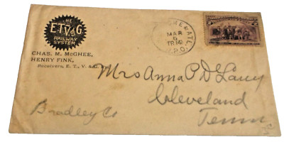 MARCH 1893 ETV&G USED COMPANY ENVELOPE CHATTANOOGA ROME & ATLANTA TRAIN RPO