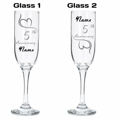 Personalisiertes Sektglas Set mit Gravur 5. Jahrestag Holz Jubiläum Geschenk