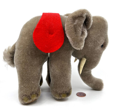 Steiff Elephant 1960s Mohair Plush 17cm 7in ID Button Tag Saddle 1