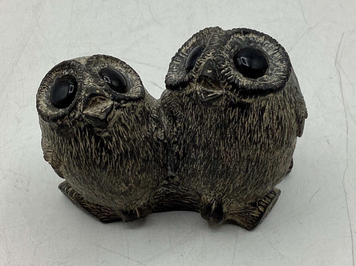 A Wolf Original Soapstone Carved Owls, The Wolf Sculptures Canada