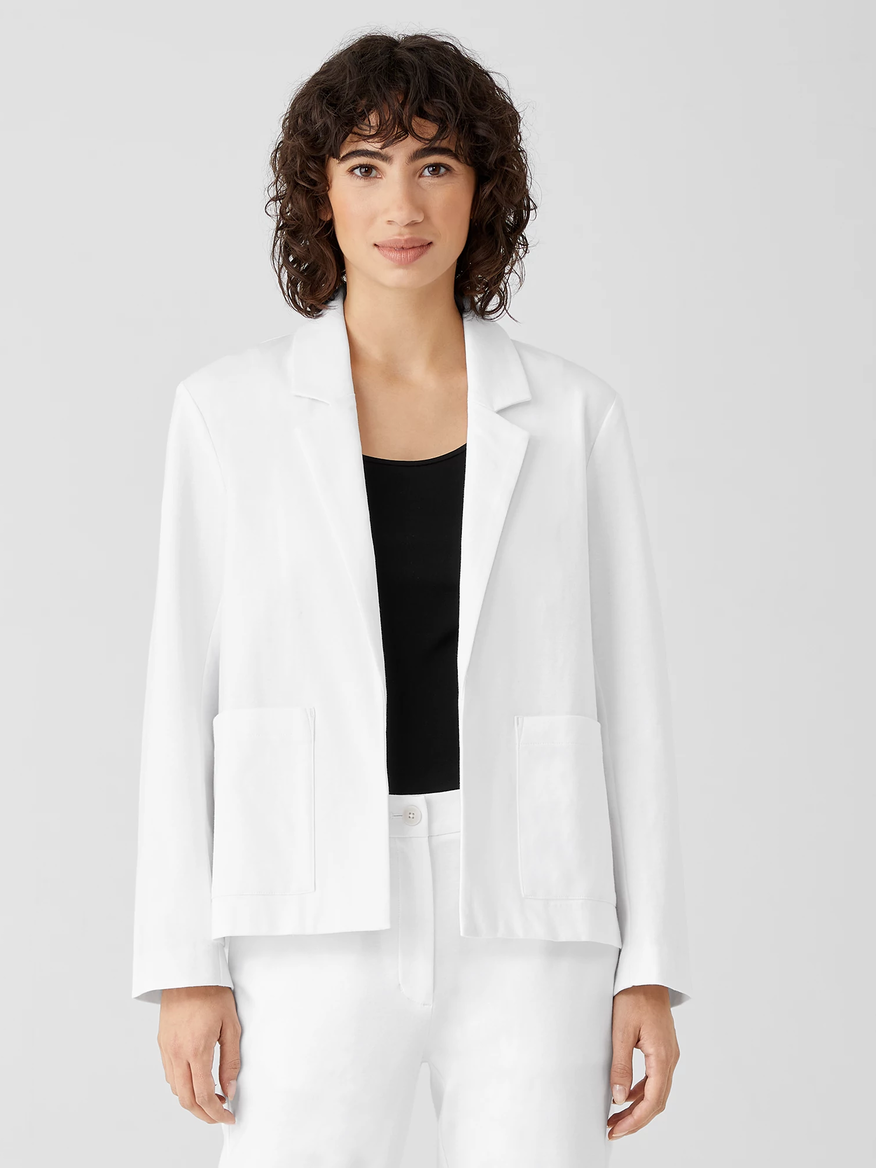 New EILEEN FISHER Organic Cotton Ponte Blazer in White, Size Small