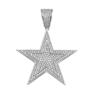 Men's Sterling Silver Star Hip Hop Pendant w/ Micro Pave CZ Stones