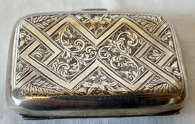 1902 Sterling Silver Engraved Small Cigarette Case Birmingham Arthur Cook