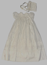 White Satin Lace Baby Christening Baptism Gown  Bonnet 0-6 Month Made in USA