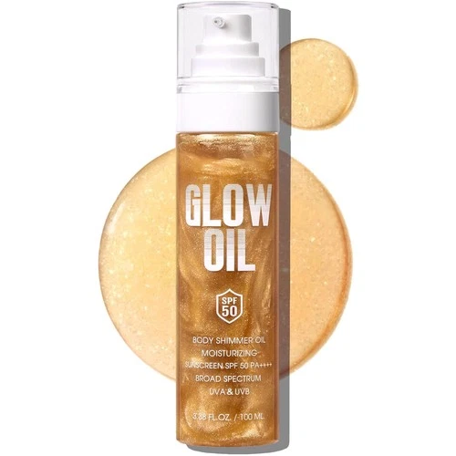 Body Glow Oil, Broad Spectrum SPF 50, Glitter Shimmer Sunscreen Body Oil Lotion